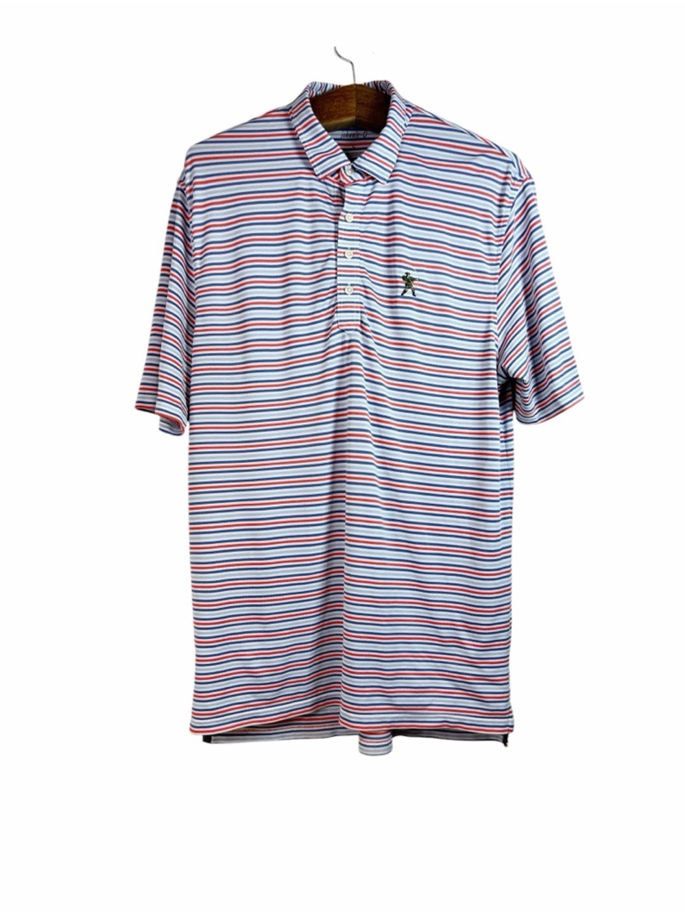 Johnnie-O Mens Stripped Blue Red Golf Polo Shirt Robin Embroidered Size L Preppy